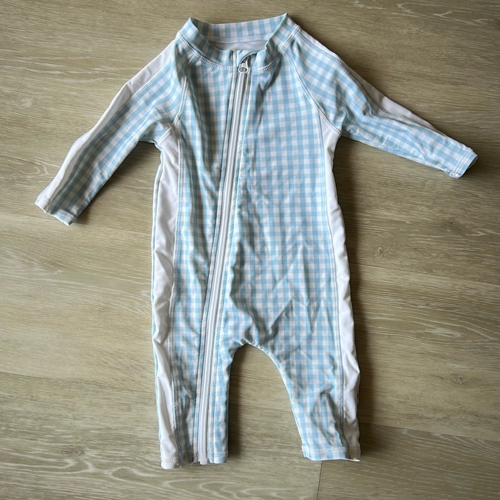 Swimzip 0-6 month gingham long sleeve rash guard